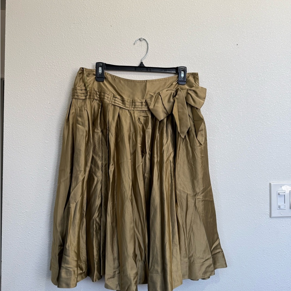 Vintage DKNY 100% Silk Gold Midi Skirt Bow Detail Size 10 Quiet Luxury Y2K - Picture 5 of 9